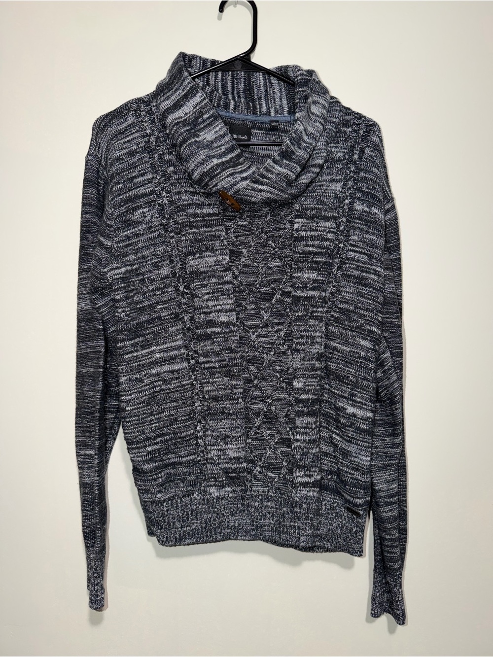 JB Holt Men’s Large Shawl Collar Cable Knit Sweater Gray